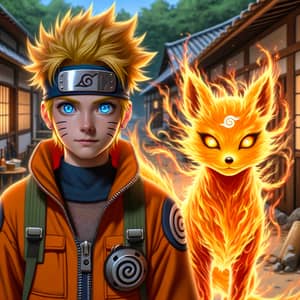 Naruto - Young Ninja with Nine-Tailed Fox in Oriental Village