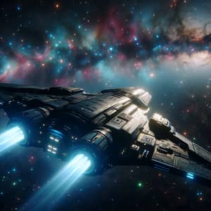 Futuristic Space Exploration: Sleek Spaceship Soaring Amid Nebula