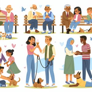 Diverse Healthy Relationships: Elderly Couple, Kids and Friends
