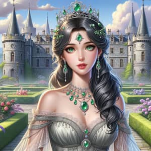 Regal Princess in Silk Gown | Enchanting Castle Garden