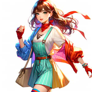 Anime-Inspired Young Woman with Vibrant Attire