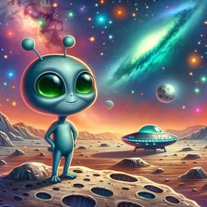 Whimsical Alien Standing on Rocky Planet Exploring Galaxies