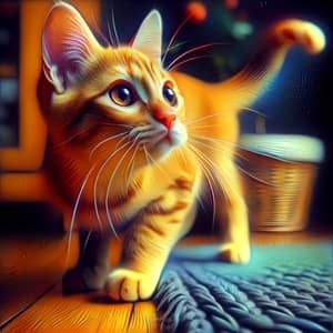 Vibrant Digital Painting of Playful Orange Tabby Cat