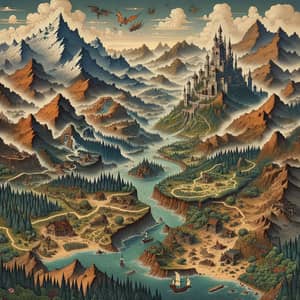 Fantasy Dungeons & Dragons Map with Landscapes and Settlements