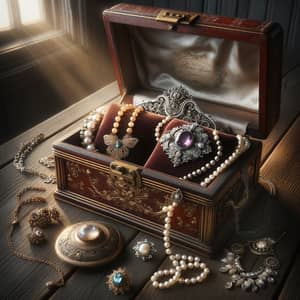 Vintage Styled Jewelry Box on Elegant Mahogany Table