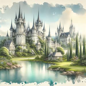 Fantasy Castle in Surreal Landscape - Majestic Watercolor Art