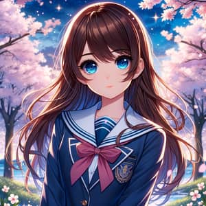 Anime-Inspired Illustration of Young Woman in Magical Forest
