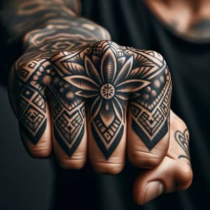 Intricate Knuckle Tattoos | Black Geometric & Floral Design