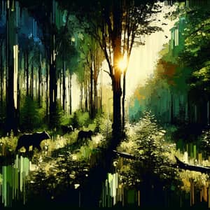 Tranquil Forest Abstraction: Shades of Green and Wildlife