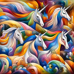 Colorful Unicorn Fantasy Art in Abstract Landscape