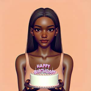 Pixar Style Illustration: Happy Birthday Girl with Cake