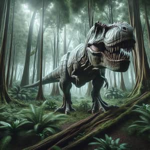 Realistic Tyrannosaurus Rex Roaming in Dense Forest
