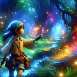Young Girl Exploring Mystical Forest - Fantasy Adventure Art