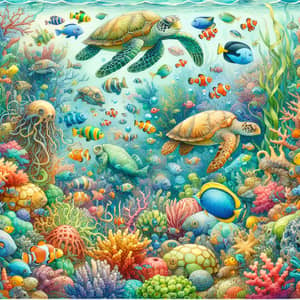 Vibrant Underwater World | Watercolor Cartoon Sea Life