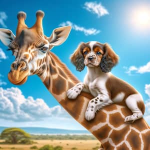 Adorable Dog Riding Giraffe - Unusual Friendship in Sunny Savannah