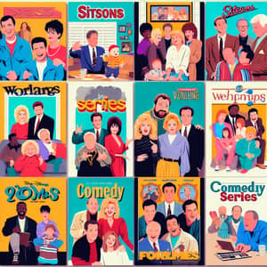 90s Comedy Series Posters Collage: Jovial and Quirky Spirit