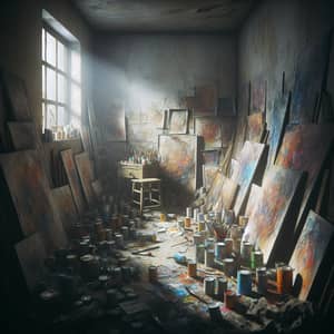 Chaotic Room Filled with Paint Cans and Artwork | Artistic Mess