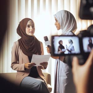 Empowering Female Professionals Interview in Modern Newsroom