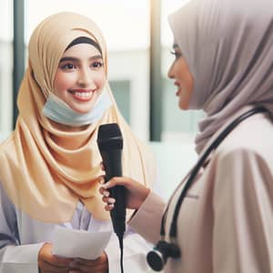 Empowering Female Representation: Hijabi Dentist Interviews Hijabi News Anchor in Modern Newsroom