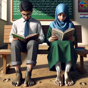 Middle-Eastern School Duo Studying - Intriguing Scene Revealed