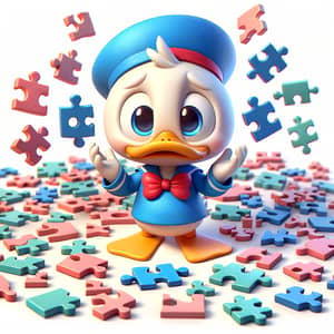 Cartoonish Duck Character Puzzled Among Disconnected Pieces