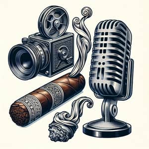 Realistic Cinematic Logo Design with Camera, Cigar & Microphone