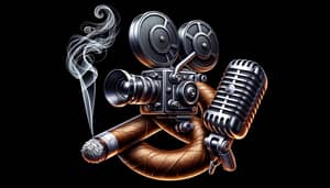 Realistic Cinema Camera, Cigar & Podcast Microphone Logo Design