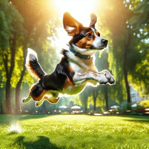 Dynamic Dog Jumping in Lush Green Park
