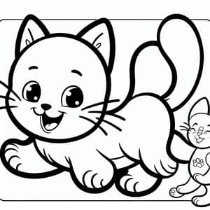 Playful Cat Coloring Image: Simple Cartoon Style for Kids