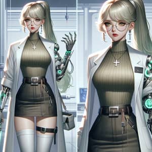 Ela from Arknights: Confident Female Doctor with Futuristic Staff