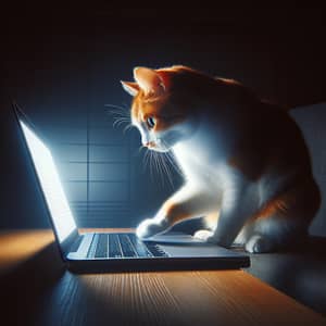 Cat Typing on Laptop in Dark Room - Adorable Feline Coder