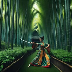 Female Swordswoman in Chinese Bamboo Forest | Sword Dance