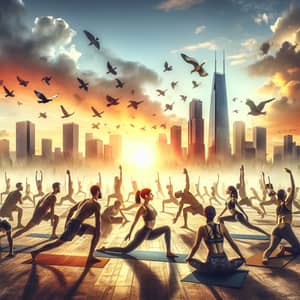 Dynamic Group Yoga Scene at Sunrise | Motivation Image