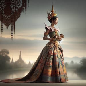 Graceful South Asian Woman in Thai Traditional Costume