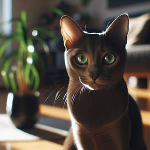 Sleek Short-Haired Cat with Striking Green Eyes