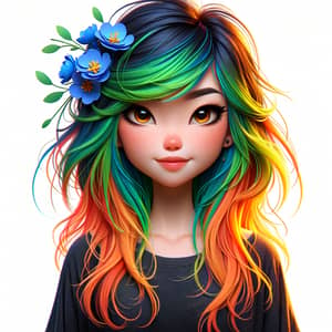 Anime Girl with Unique Green and Orange Hair | Youthful and Colorful Look