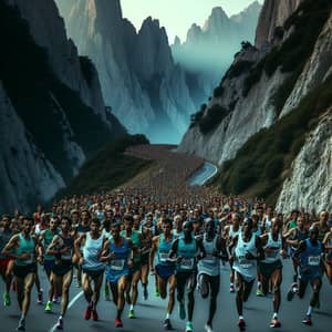 Thrilling Long-Distance Running Race on Mountain Road