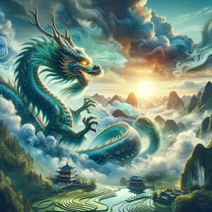 Majestic Chinese Dragon Soaring in Mystical Skies