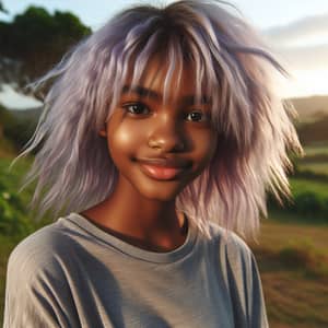 African Light Purple Hair: Stylish Girl in Nature Setting
