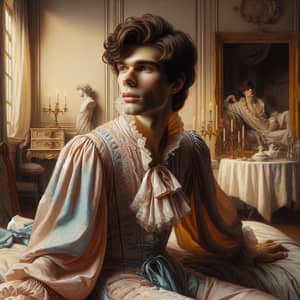 Stunning 18th-Century Inspired Portrait of Young Man in Ornate Nightgown