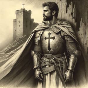 Medieval Knight with Biblical Symbol Cape - Pencil Drawing Art
