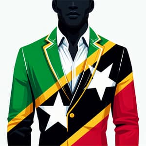 Dark-Skinned Man in Saint Kitts and Nevis Flag-Inspired Outfit