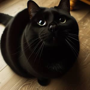Adorable Black Cat with White Spot Begging for Food