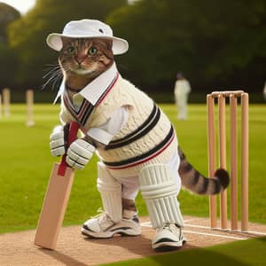 Sporty Cat in Cricket Attire Ready to Play | Unique Content