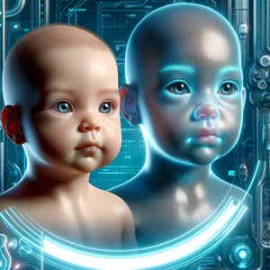 Realistic Baby Boy & Girl Faces in Futuristic Environment