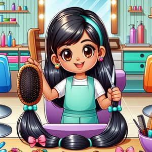 South Asian Girl Cartoon Hairstylist | Kid-Friendly Salon