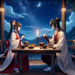 Romantic Dinner of Kikyo and Inuyasha under Starry Night Sky