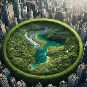 Green Forest With River in Urban City | Nature & Skyscrapers
