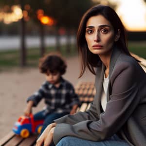 Post-Breakup Scene: Melancholic Woman with Engrossed Child
