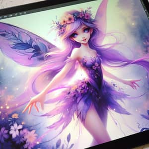 Whimsical Purple Fairy in Fantasy Art Style | Magical Woodland Setting